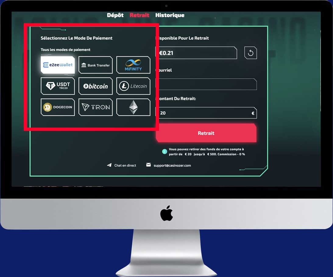 les différents modes de paiement Casinozer