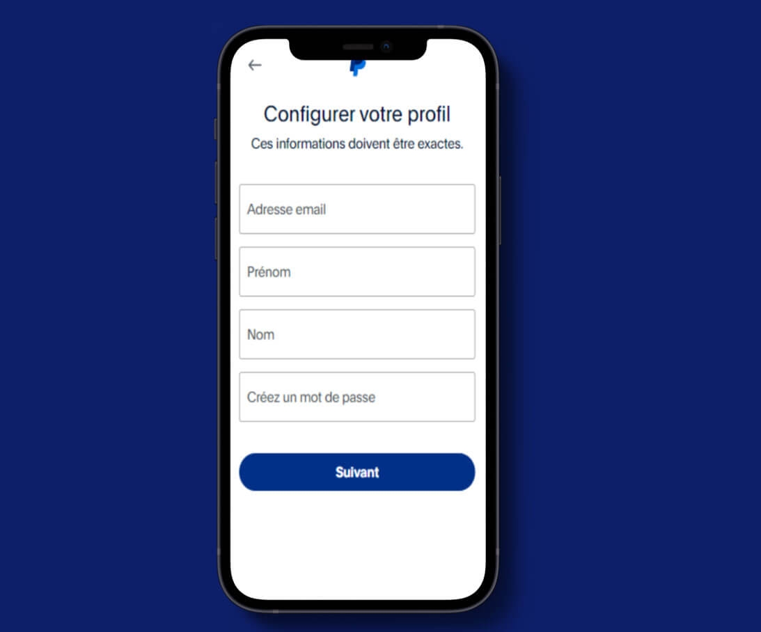 Renseigner les données personnelles et le mot de passe sur Paypal