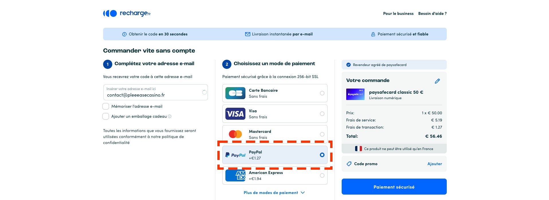 Payer avec votre compte PayPal