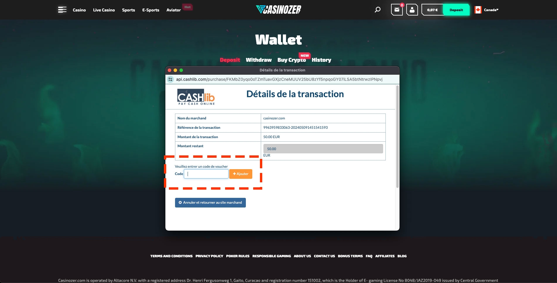 Déposer avec CASHlib dans un casino en ligne