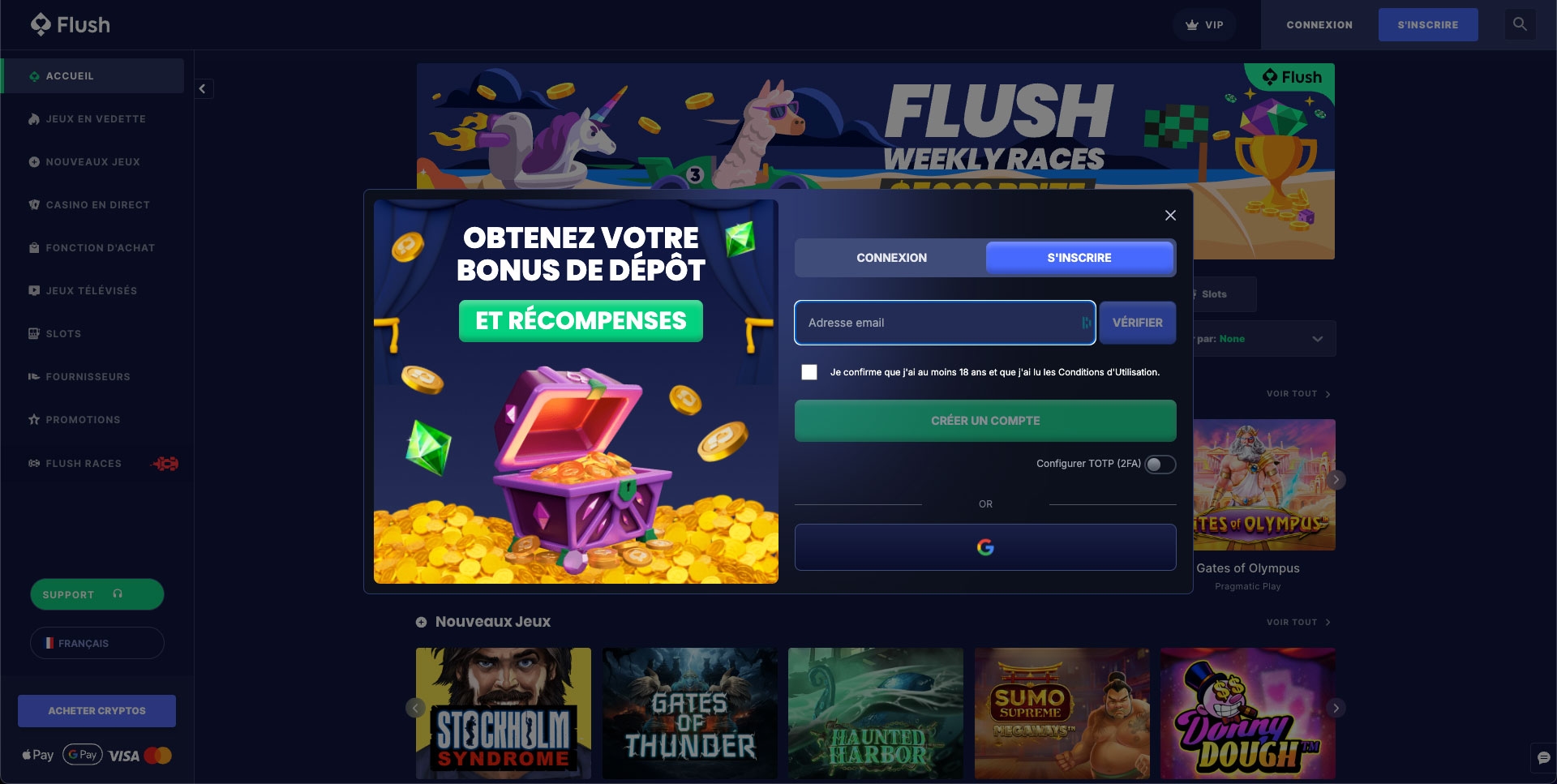 inscription sur le casino en ligne Flush