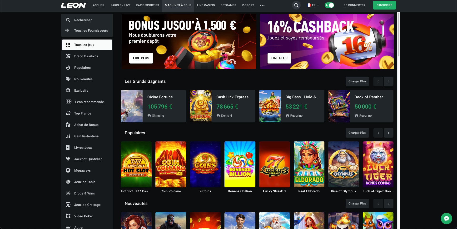 Machine à sous sur le casino en ligne Leonbet