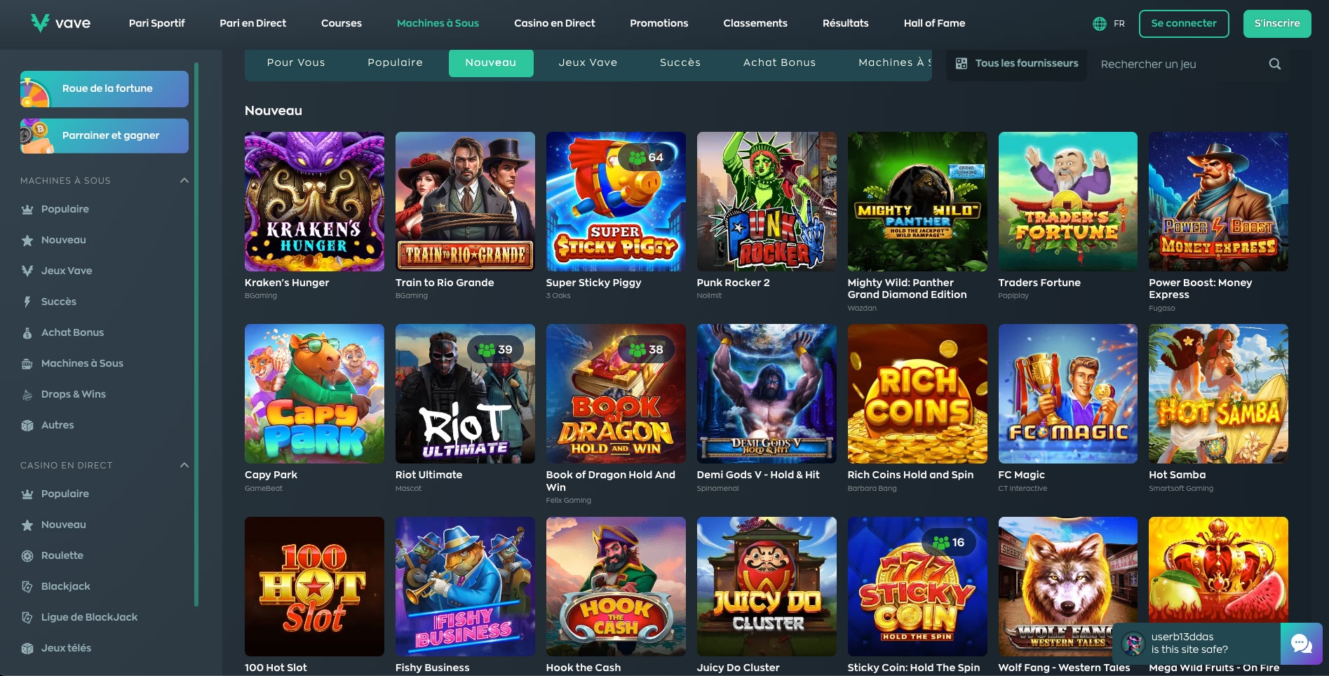 Machine a sous sur le casino en ligne Vave