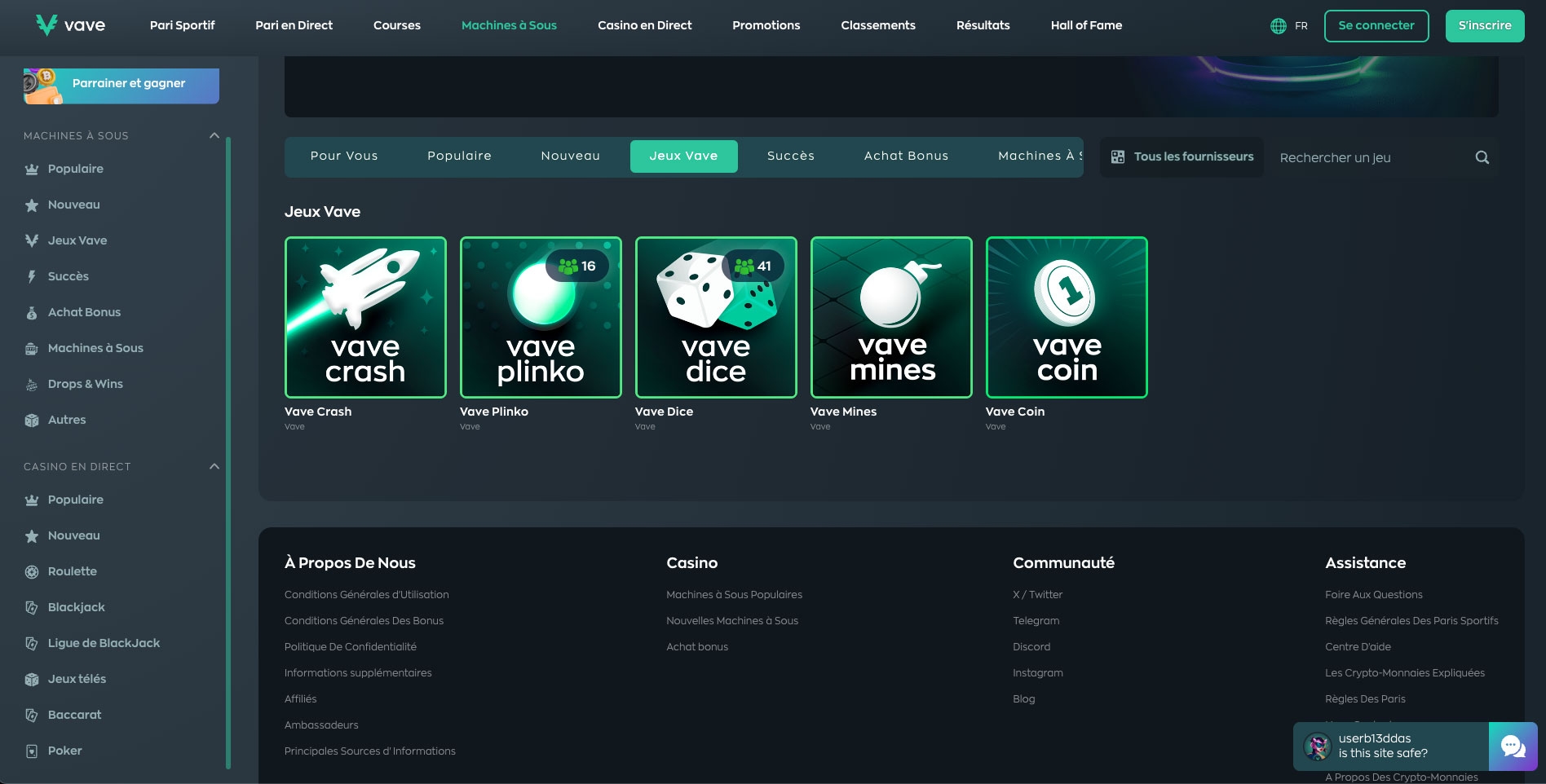 Les jeux exclusifs le casino en ligne Vave