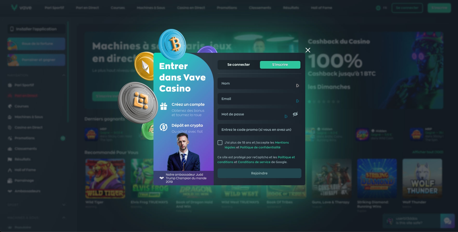 Inscription sur le casino en ligne Vave