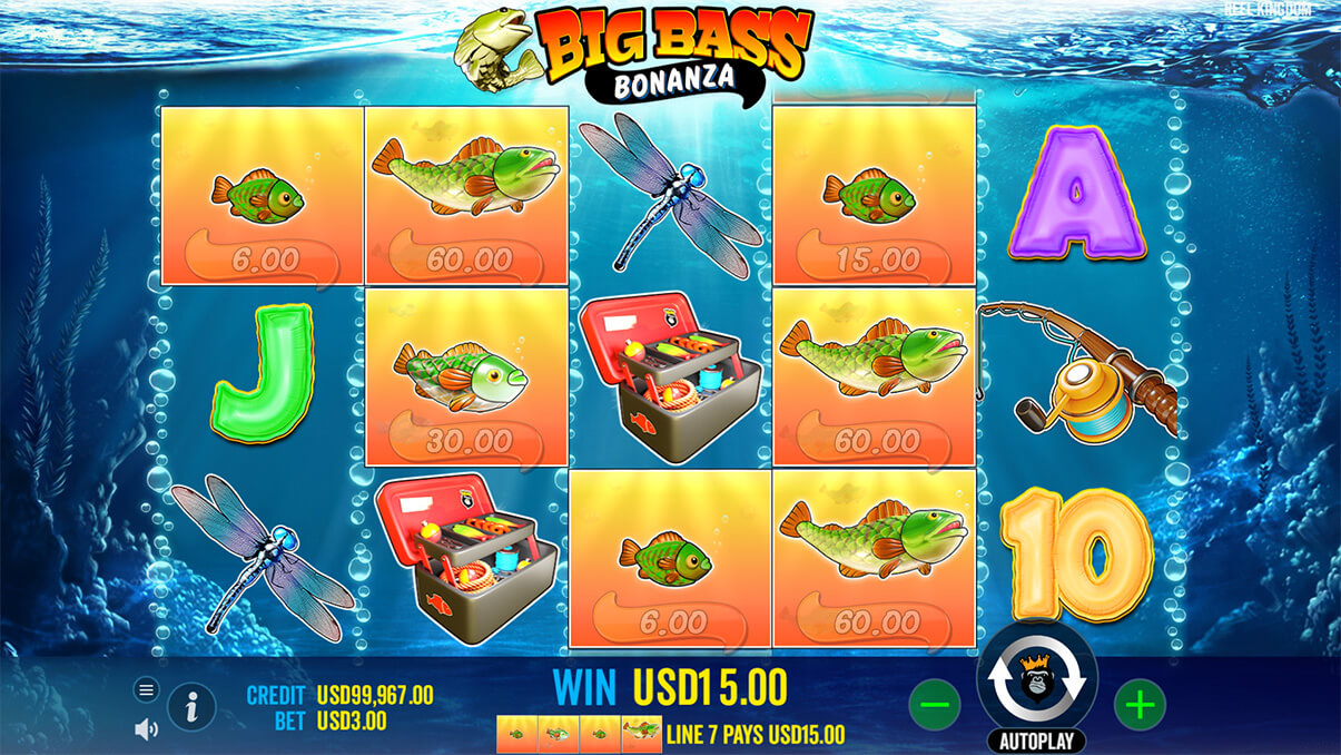 image de présentation des fonctionalités de la machine à sous Big Bass Bonanza