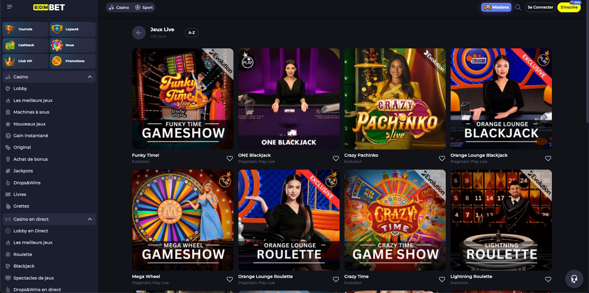 les jeux lives sur le casino en ligne Bdmbet