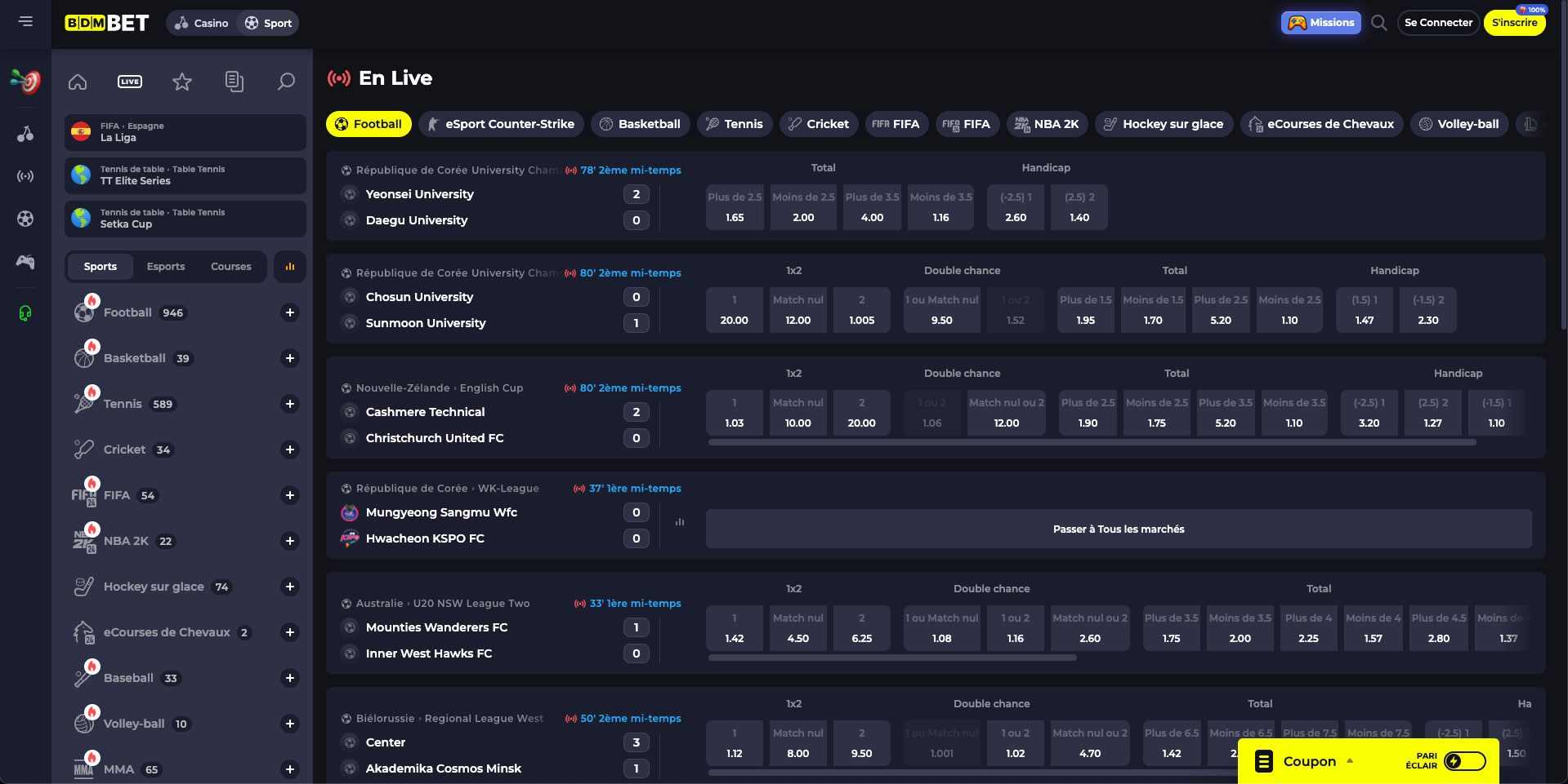 les paris sportifs sur Bdmbet