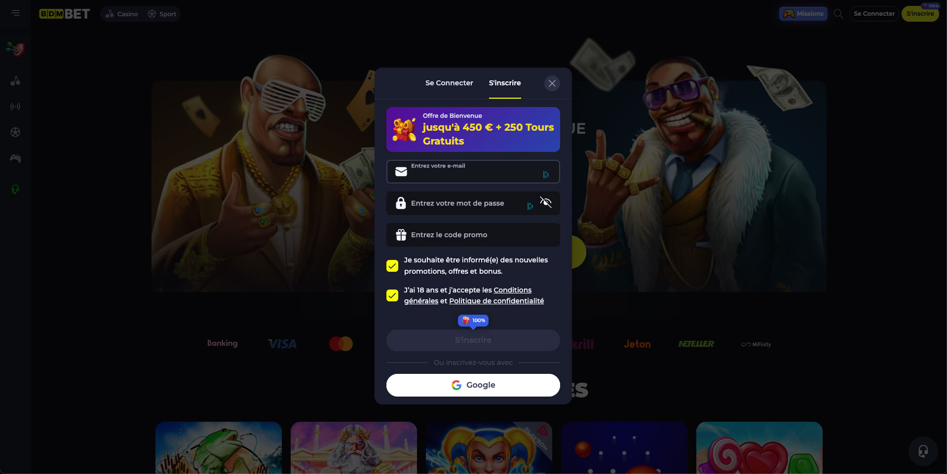 inscription sur le casino en ligne Bdmbet