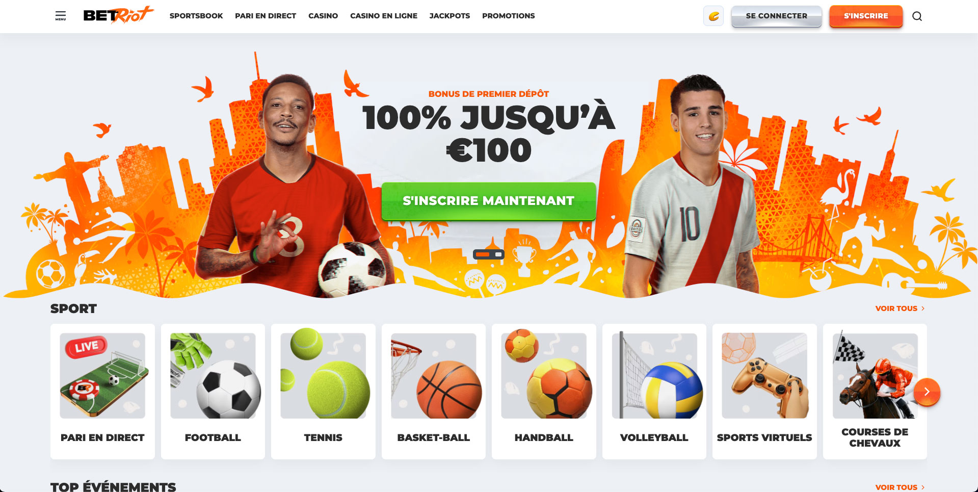 HomePage sur le casino en ligne BetRiot