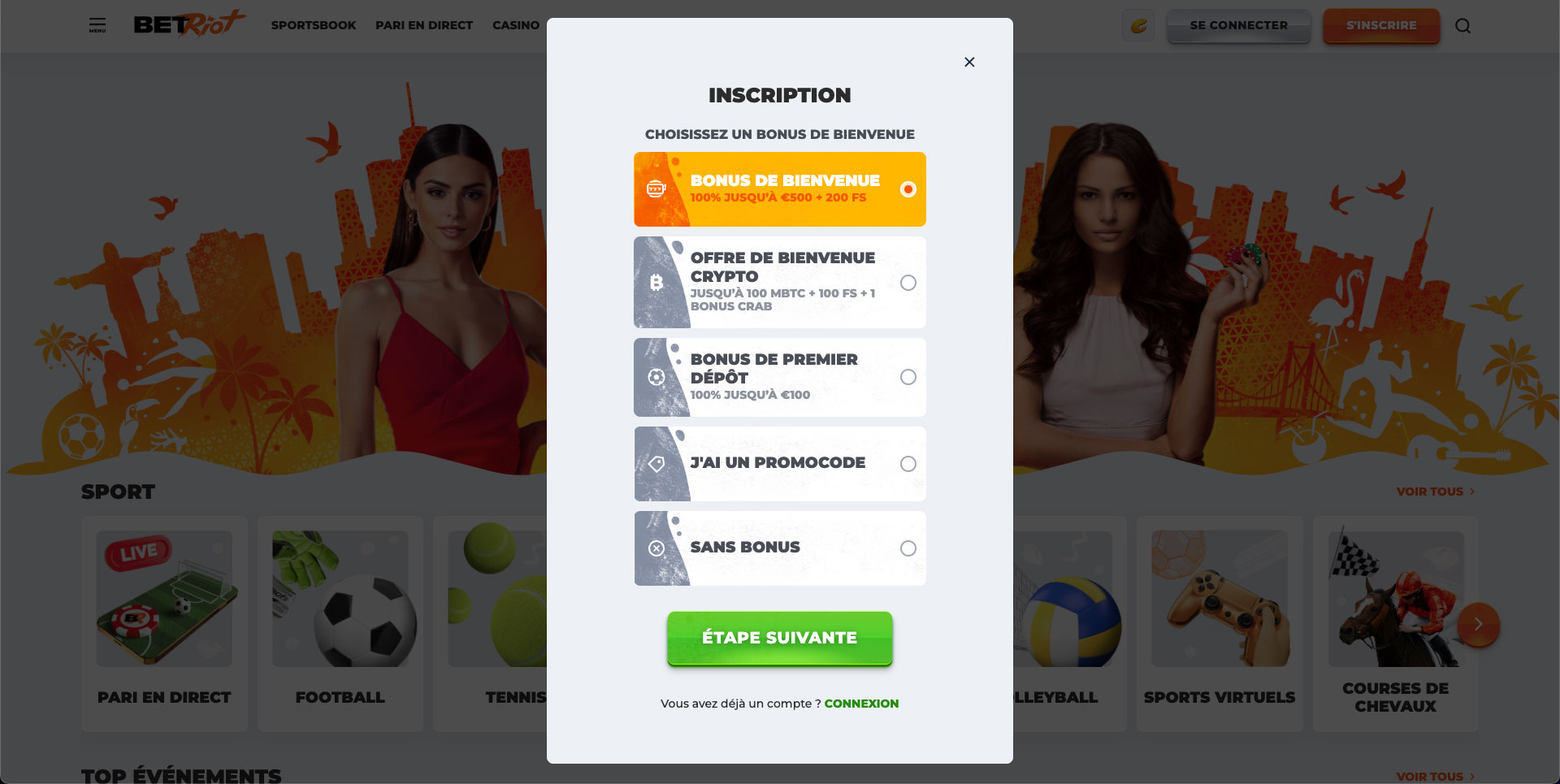 Inscription sur le casino en ligne BetRiot