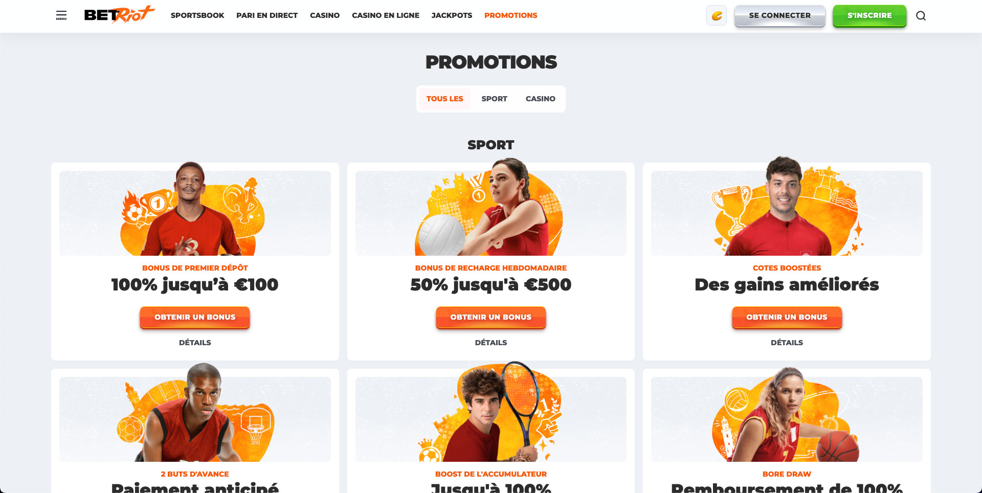 Bonus sur le casino en ligne BetRiot