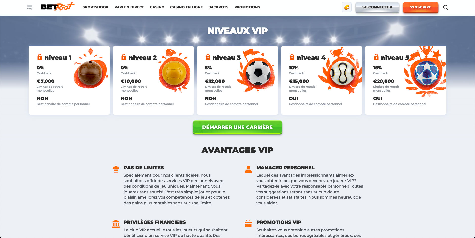 Club VIP sur le casino en ligne BetRiot