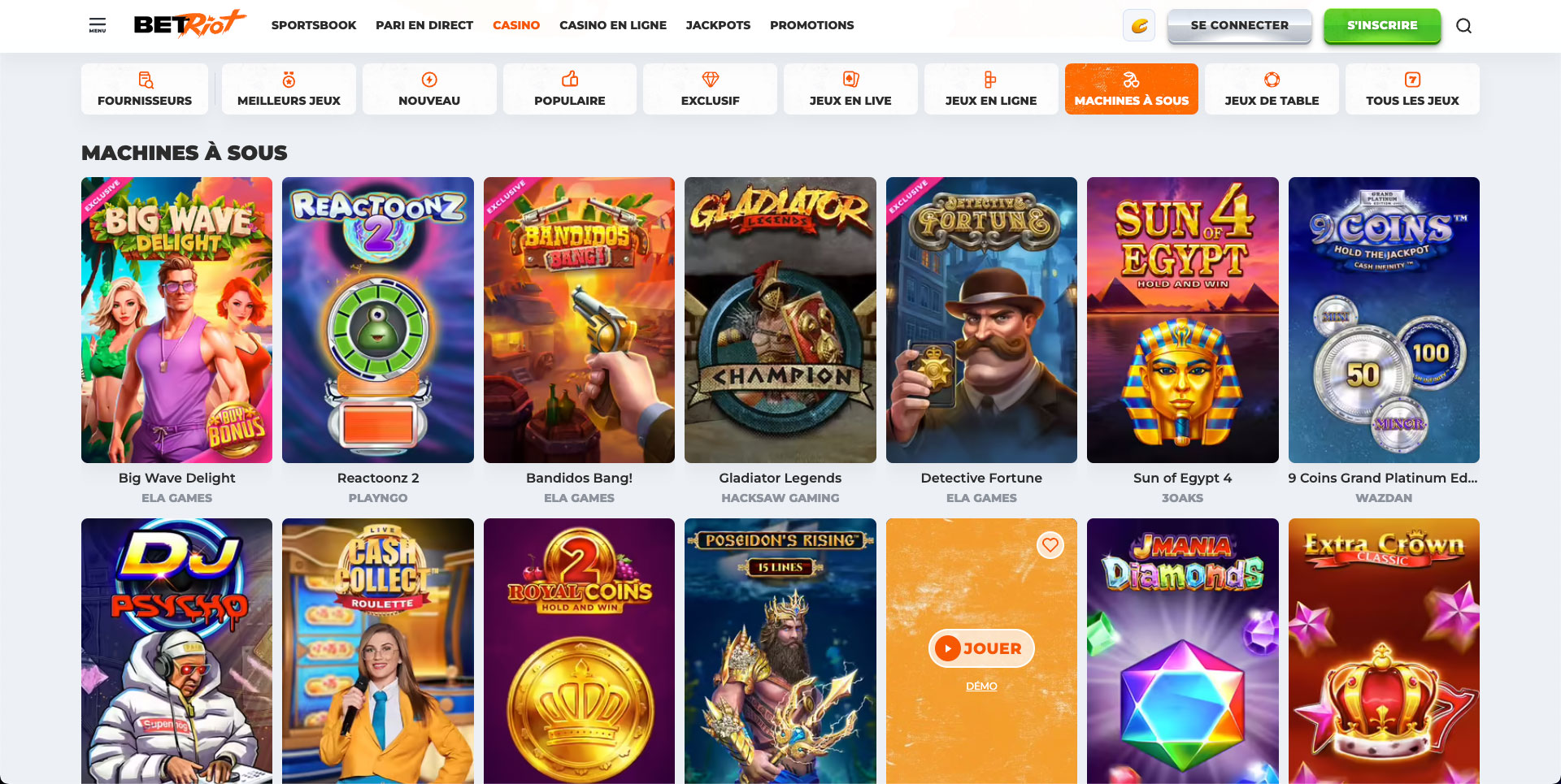 machine a sous sur le casino en ligne BetRiot