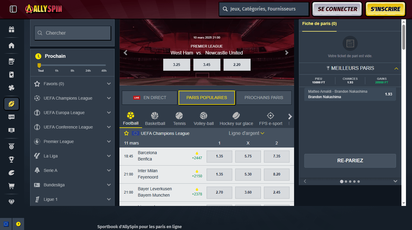 Les paris sportifs chez AllySpin