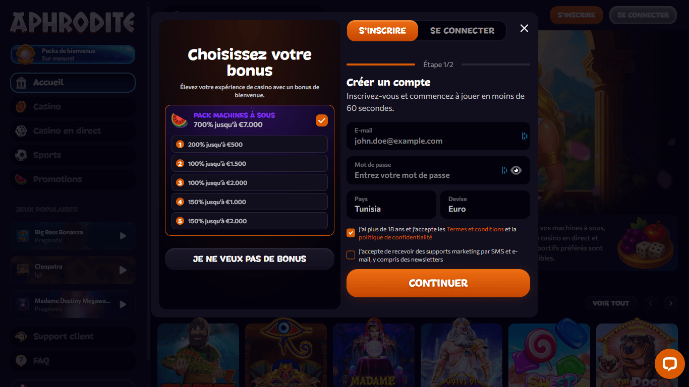 Inscription Aphrodite casino
